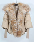 OFTUBY 2023 Women's Casual Winter Coat New Fashion White Duck Jacket Luxury Outerwear Warm Loose Design Natural Real Fox Fur