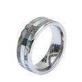 POYA Wholesale 8mm Abalone Shell Mens Tungsten Ring Unique Mens Iridescent Wedding Band