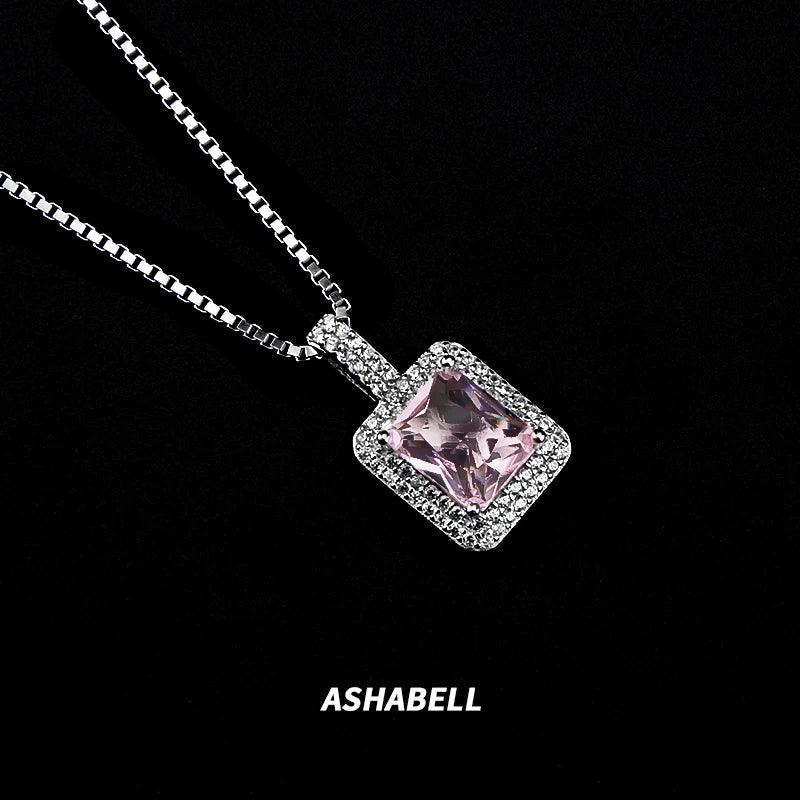 Full Diamond S925 Sterling Silver Powder Gemstone Pendant Zircon Necklace Men and Women Trendy Hip-hop Collarbone Chain Jewelry