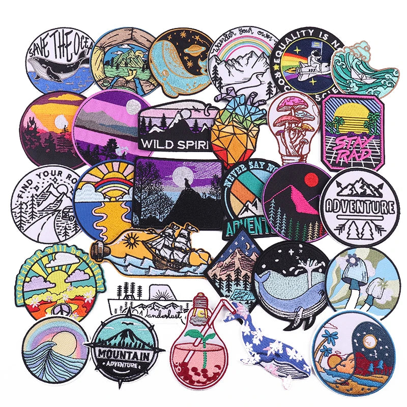 Mountain Outdoor Embroidery Patches for Clothing Camping Iron on Patch Applique Custom Design Embroidered Patch