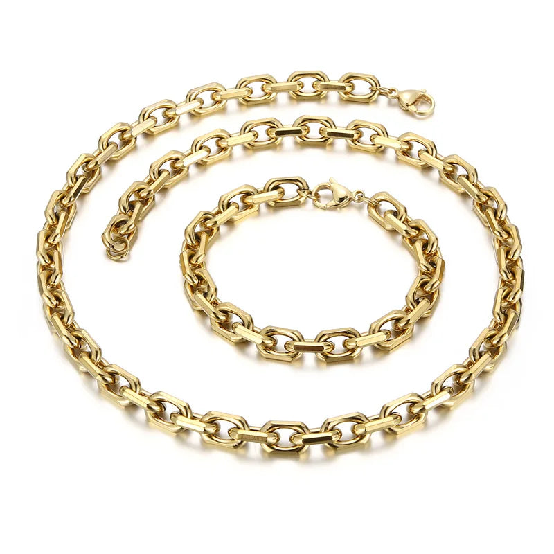 Kalen Fashion Dubai Bridal Gold Plated Jewellery Sets Bracelet Necklace Stainless Steel Jewelry Set for Men