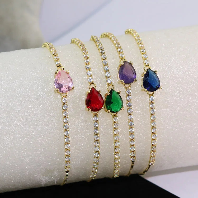 BC1431 Fashion Rainbow Oval Teardrop Cubic Zirconia Diamond Tennis Bracelet  Multicolor Dainty CZ Zircon Tennis Chain Stacking