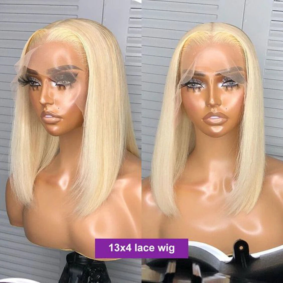 13x4 HD Lace Frontal Raw Brazilian Bob Hair Short Wig 613 Color Bob Wig Middle Part Straight Human Hair Lace Front Wigs
