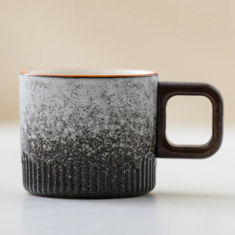 Handmade Wooden Handle Ceramic Mug for Cafe Ceramic Coffee Cup Office Water Cup Gradient Color Mini Kung Fu Tea Mug