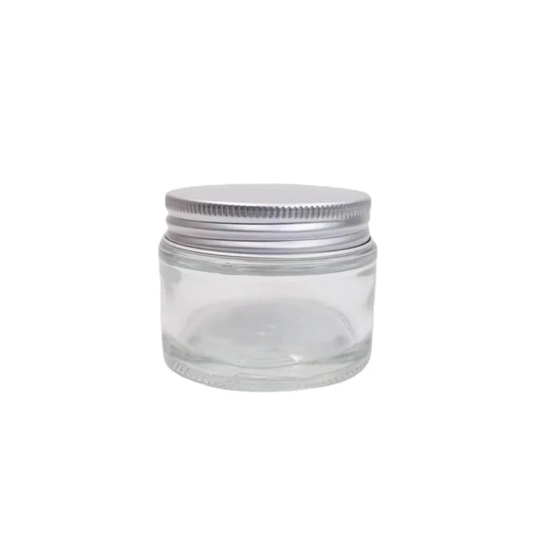 50ml clear Glass Bottle With Silver Aluminum Lid for Loose Incense Glass Container for Food Storage