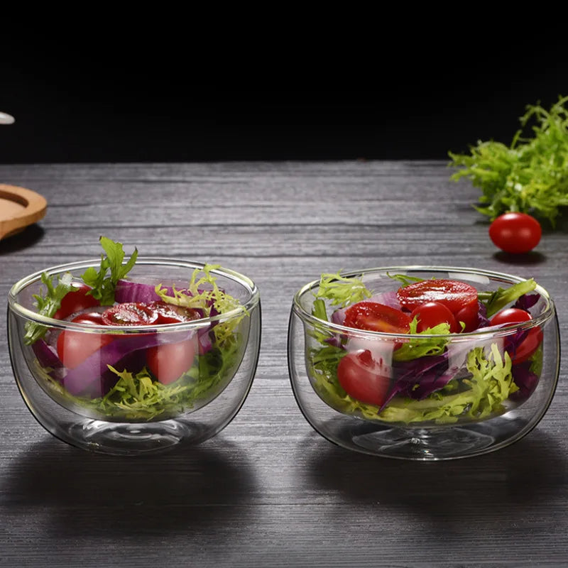 Best Selling Transparent Double Wall Glass Salad Bowl