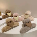 IVANHOE Korean Plush Hair Catch Clip Temperament Wild Back Head Cute Furry Love Heart Large Shark Clip Hair Claw Headdress