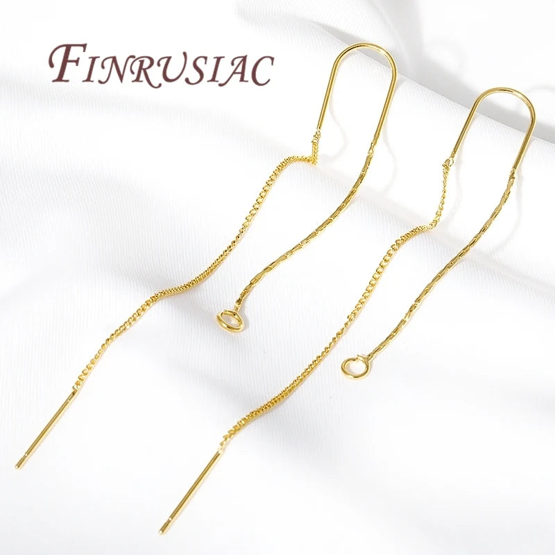 Accessories Earrings 18K Gold Plated U Shape Long Tassel Earwires Brass Thin Chain Earring Making DIY Jewelry Findings