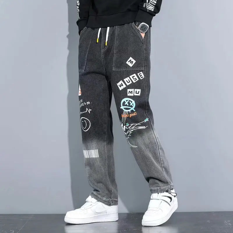 Custom Men's Baggy Jeans Outfit Baggy Fit Black Pants Jeans Hommes Original Stacked Denim Men Jeans