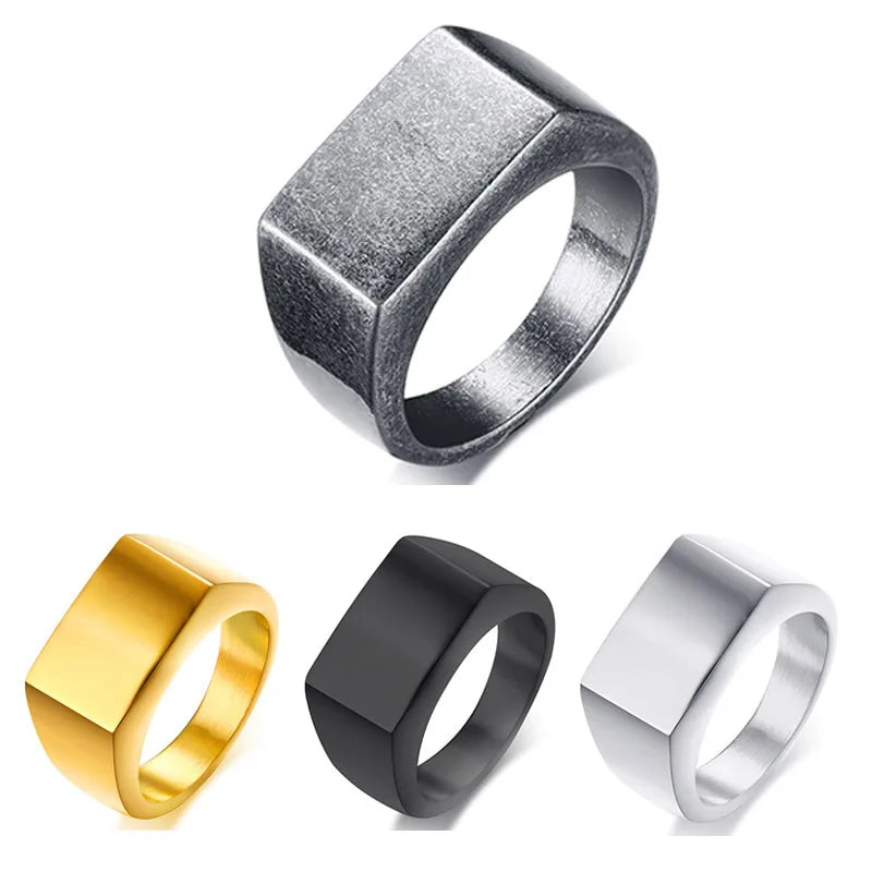 Fashion Men Rings High Polished Signet Solid Men's Rings 316L Stainless Steel Waterproof Biker Ring for Men