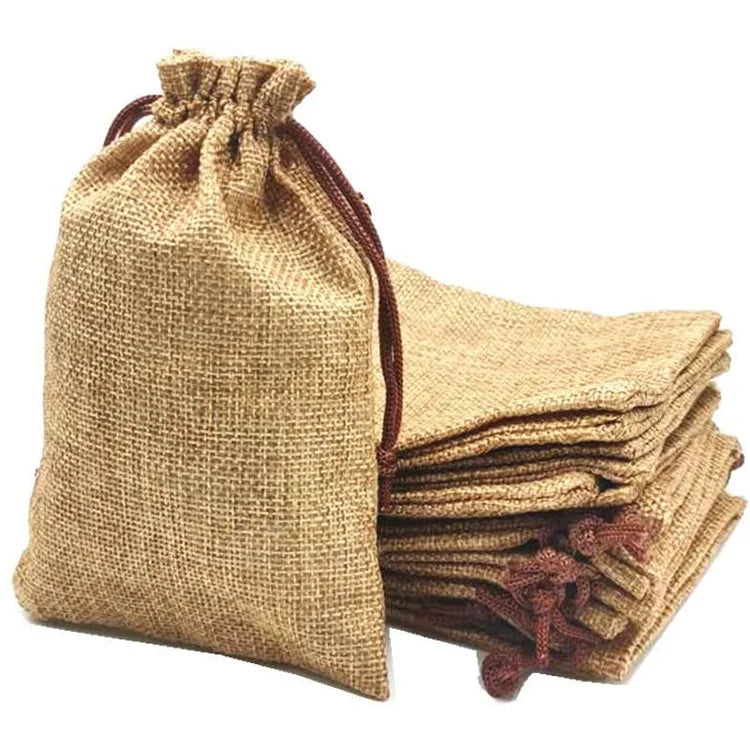 Custom logo Natural Small Hemp Linen Jute Drawstring Bag Promotional Muslin Plain Jute Pouch Bag MegaBDM