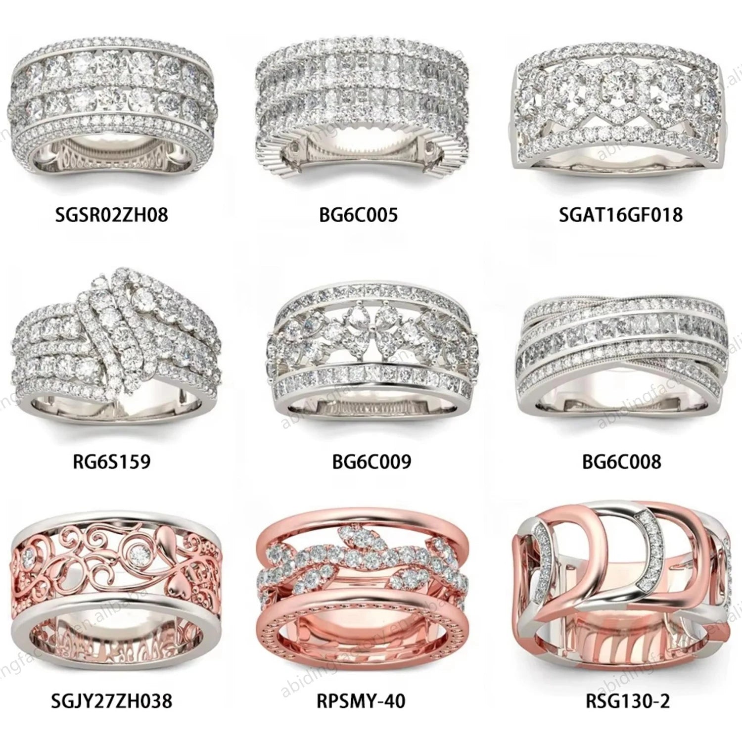 Abiding Custom Exquisite Luxury Cubic Zirconia 925 Sterling Silver King & Queen Band Ring Wedding Ring Set for Ladies Men