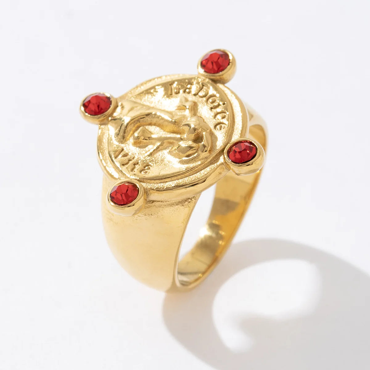 Fashion Punk 18k Cubic Zirconia Girls Anillos Acero Inoxidable Mujer Women Finger Ring with Ruby Zircon