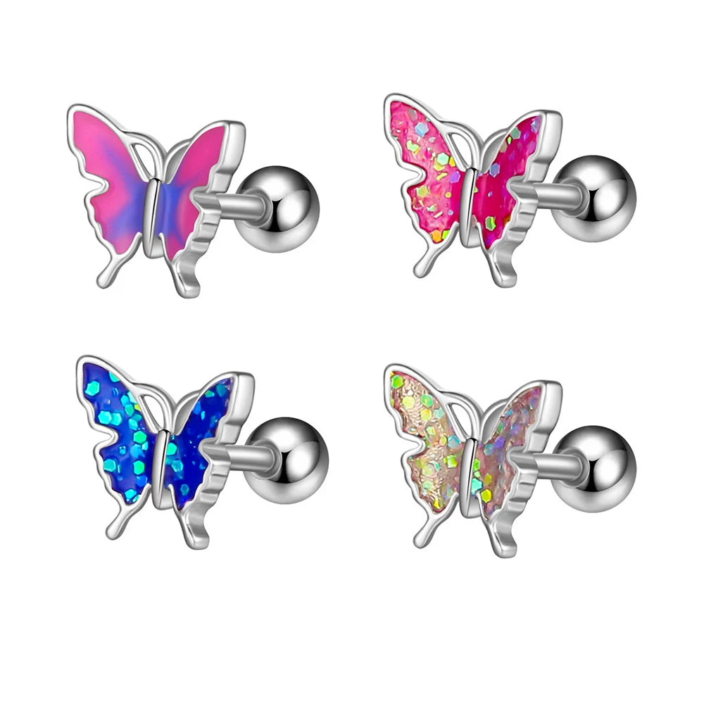 Set of 10 Multicolor Butterfly Ear Nail Earrings 316L Steel Stud New Designs for Kids Cute Body Jewelry for Weddings Wholesale