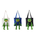 Cute Plush Green Frog Tote Bag Women's Canvas Zipper Shoulder Handbag Natural Canvas Student Tote Bag