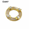 WT-JP220 Natural Round Shell Ring for Jewelry DIY Findings Making With a Strand Through Hole Gold Electroplated Round Connectors