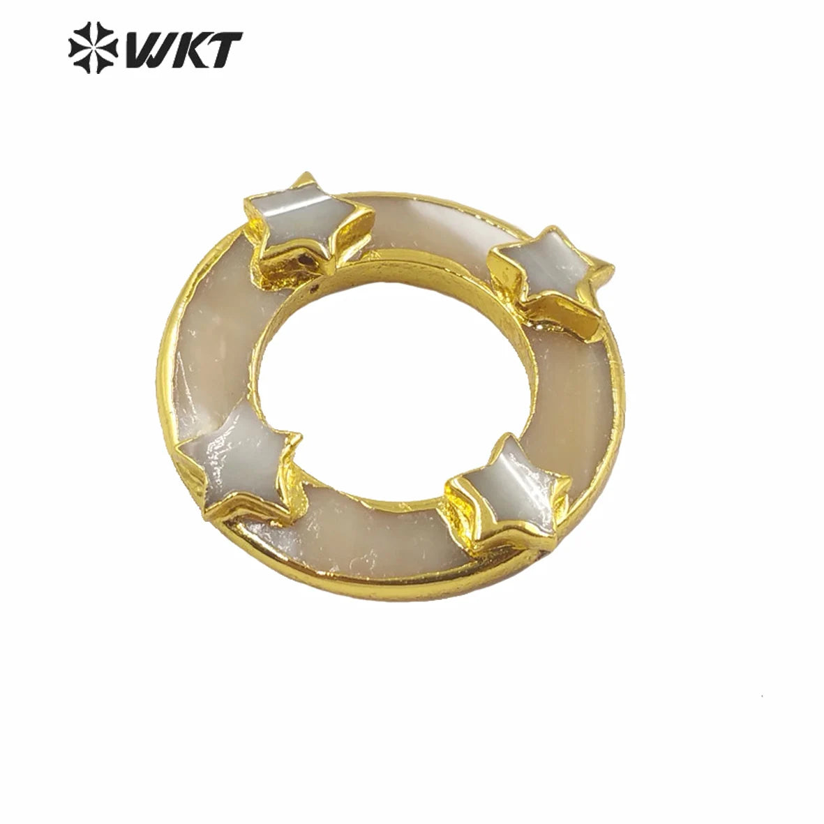 WT-JP220 Natural Round Shell Ring for Jewelry DIY Findings Making With a Strand Through Hole Gold Electroplated Round Connectors
