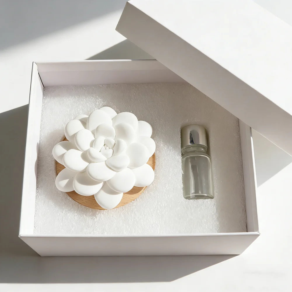 Wholesale Stocked Home Decoration Ceramic Air Freshener Scented Porcelain Flower Wooden Aroma Fragrance Essential Oil Diffuser
