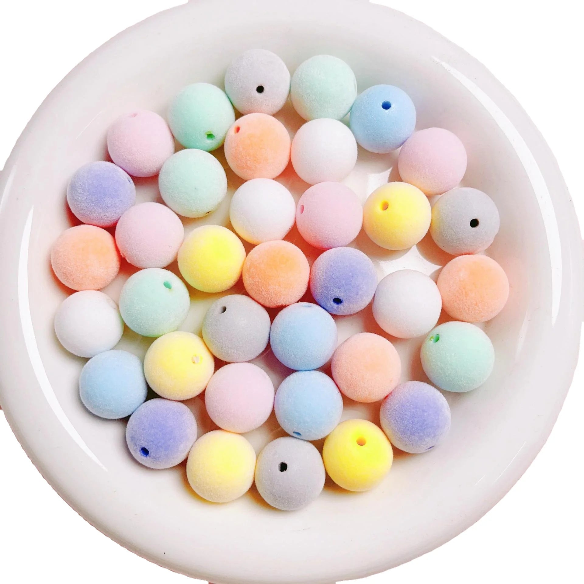 Wholesale  Plastic Bead Size 16MM Makaron Color Plush Beads Round Flocked Acrylic Beads for Phone Case Bracelet Making