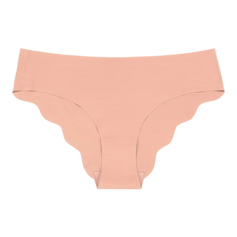 JOGOGO Wholesale Customize Ladies Laser Cut Low Waist Ruffles Trim Panty Women Comfortable Ice Silk Invisible Seamless Panties