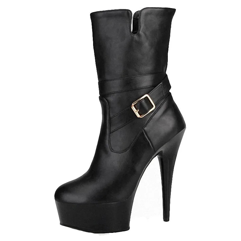 Autumn and Winter New 15cm Women's Motorcycle Boots Platform Ankle Boots Women's Shoes SHORT BOOTS 6 Inch Fashion High Heels