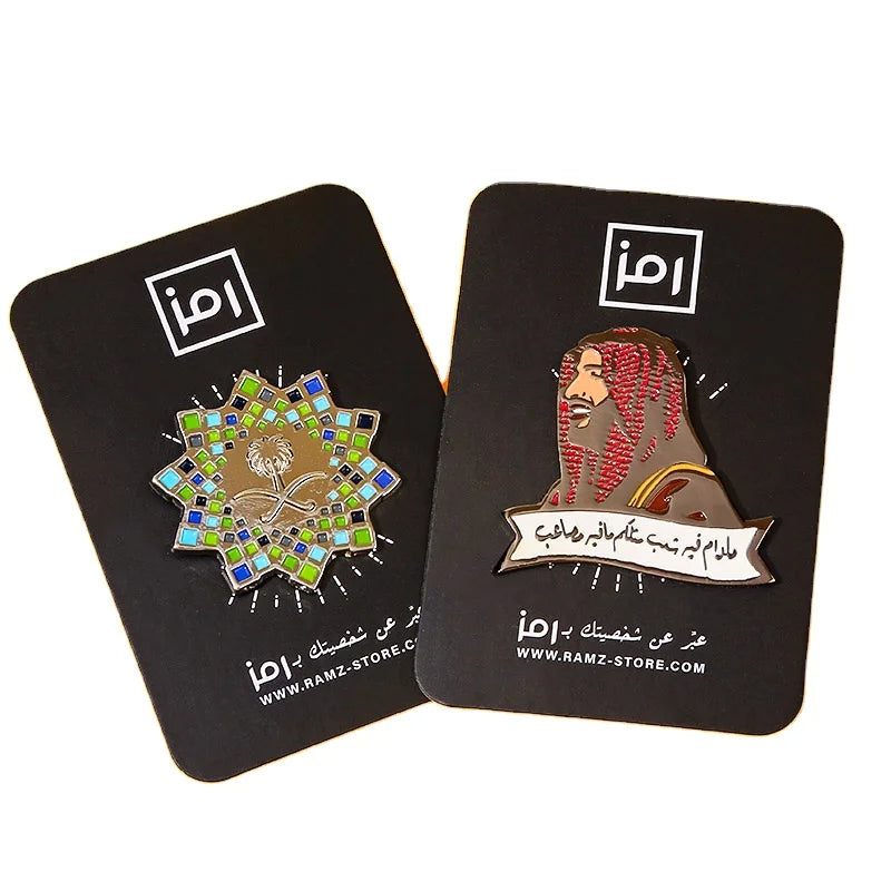 Metal Crafts Factory Wholesale Metal Business Lapel Pin Can Custom Back Card Soft Hard Enamel Pin Saudi Style Pin