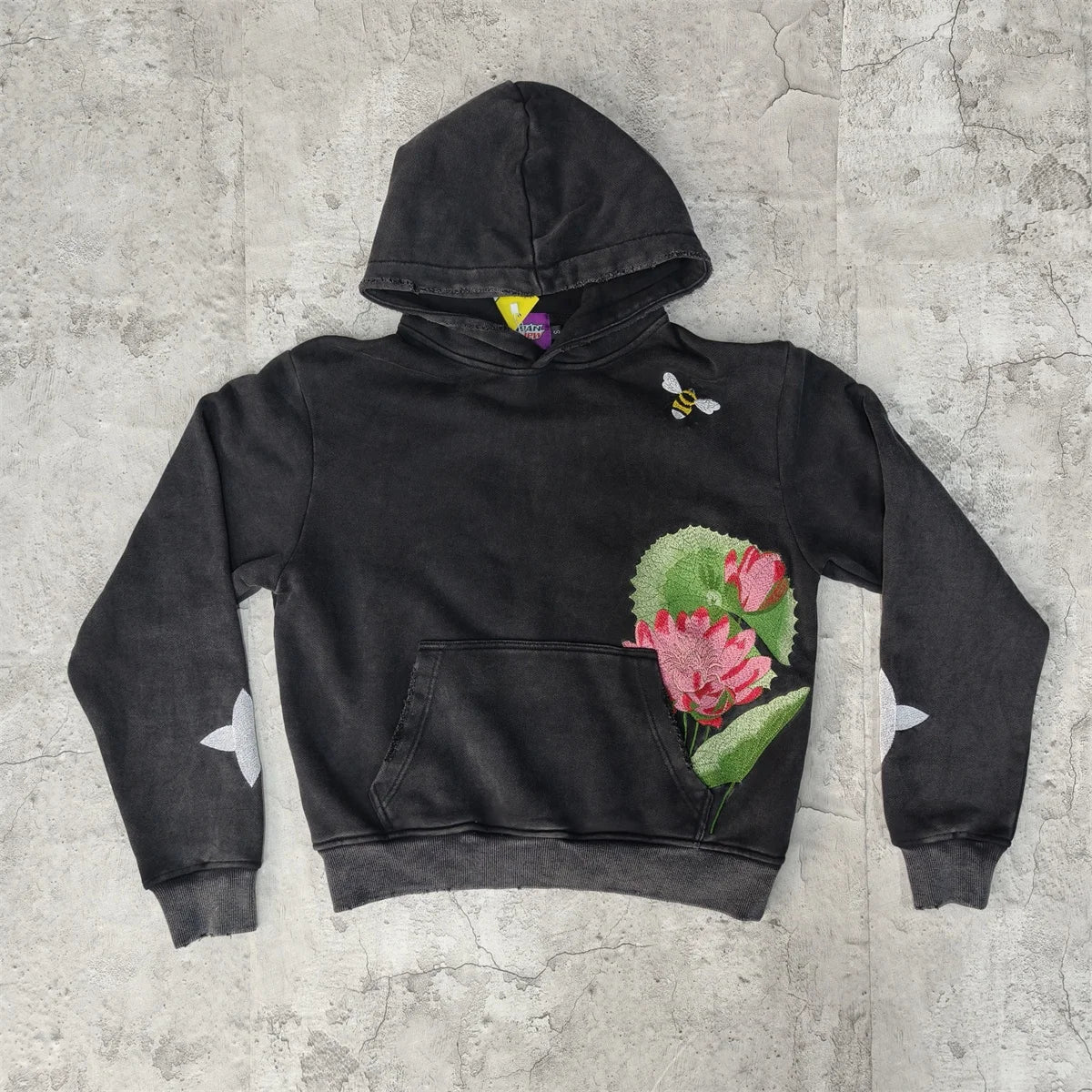 High Quality Streetwear Screen Printing Graphic Acid Wash Pullover Hoodie for Men