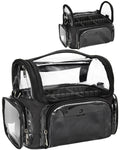 Relavel Large Stand up Makeup Brush Organizer Storage Box Clear PVC Makeup Artist Brush Bag Cosmetic Case With Shoulder Strap