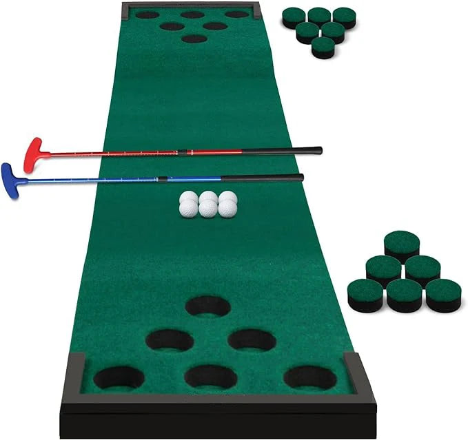 Outdoor Putting Green Set with Mini Golf Course Golf Beer  Mat 2 Putters & 6 Balls Double Golf  Game