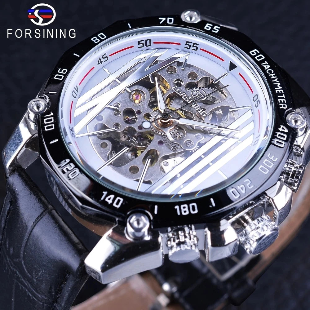 Forsining Watch Men Mechanical Wristwatch Fashion Transparent Skeleton Automatic Watches Waterproof Man Leather Clock Relogio