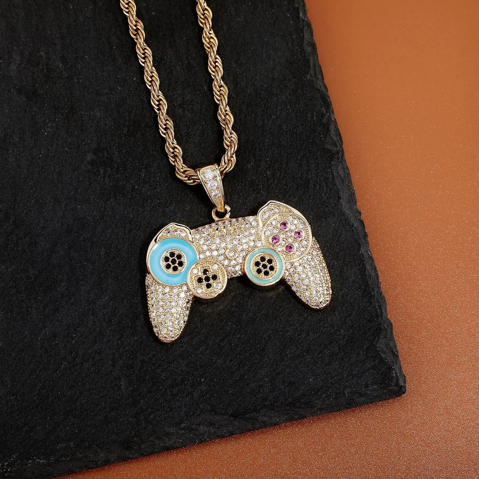 Trendy Male Hip-hop Necklace Full of Zircon Game Console Controller Simple and Personalized Pendant