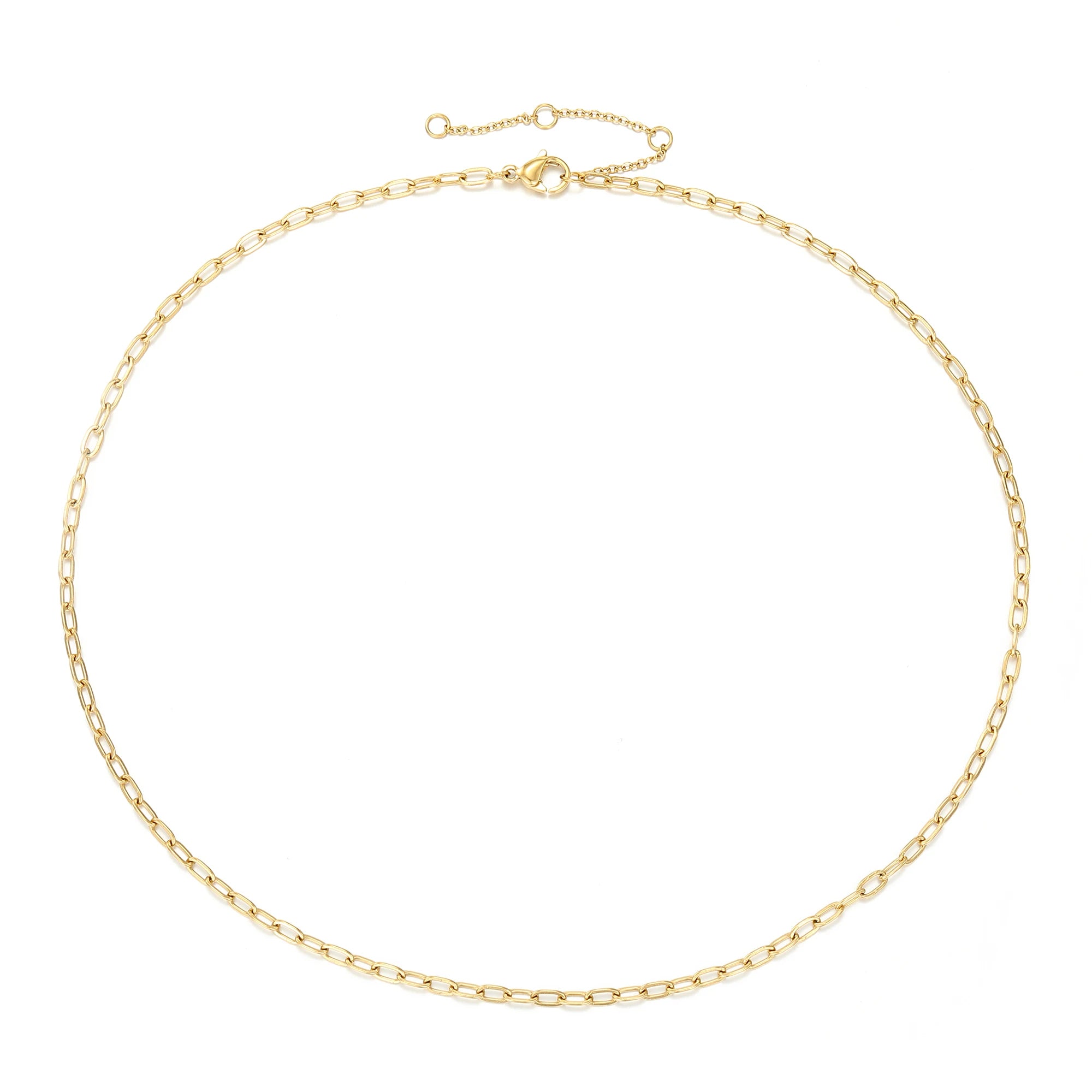 Fashion Minimalist Jewelry Stainless Steel 14k Gold Plated Leo Chain Dainty Flat Oval Rectangle Paperclip Link Chain Necklace