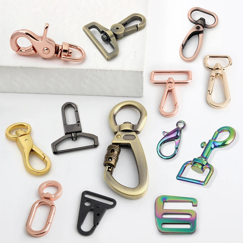 Wholesale Nolvo 13mm 20mm Double Dog Hook Lobster Clasp Swivel Snap Hook Purse Hardware Metal Rotating Carabiner 25mm D Ring Bag