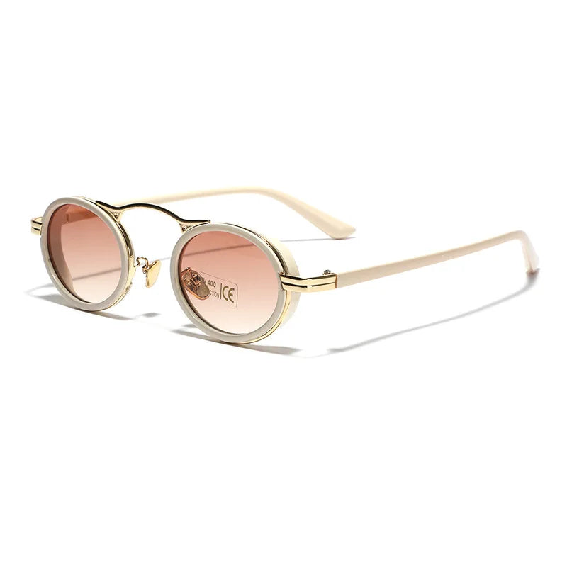 Retro Punk Style Semi-Metal Oval Red Sunglasses Custom Logo for Men Women Gold Plastic Frame Cross-Border Fashion Sunglasses