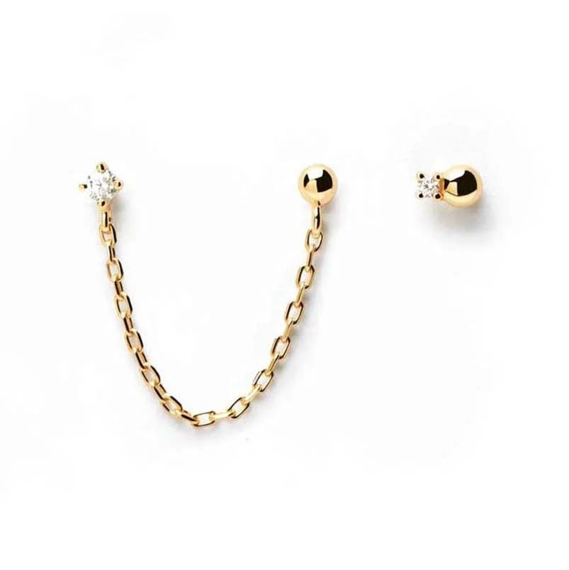 Gemnel New Arrivals 14k Gold Plated 925 Silver Diamond Bead Chain Set Stud Earrings