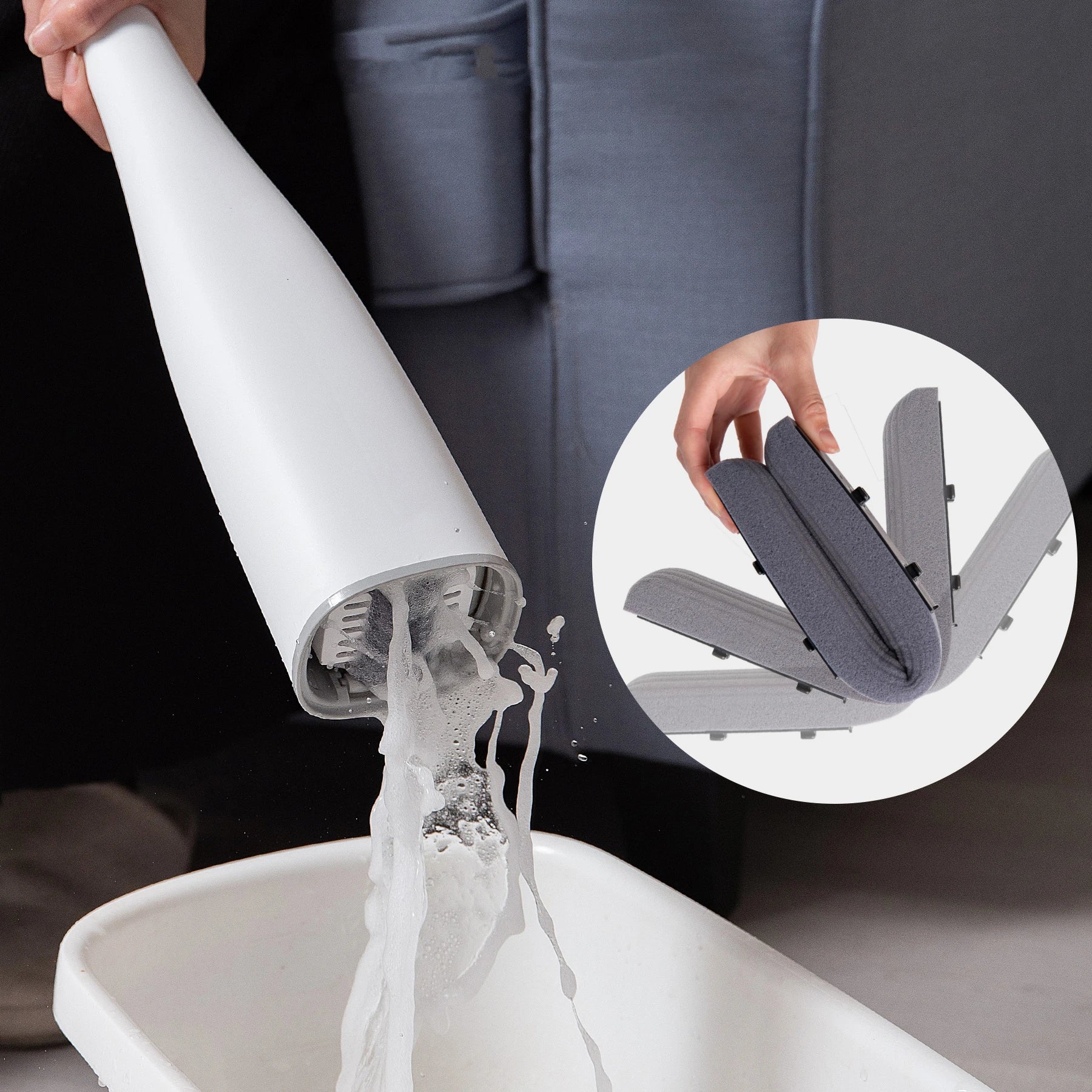 Jesun Twist Mop Flat Mop Heads Free Hand Washing PVA Sponge Mop for Bedroom Floor Clean