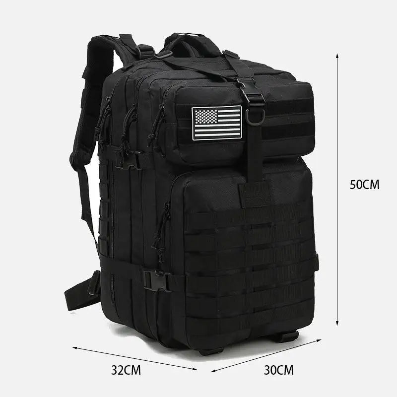 50L Unisex Tactical GPS Backpack Large Waterproof Molle for Outdoor Hiking Mountain Camping Travel-Black Breathable Zipper