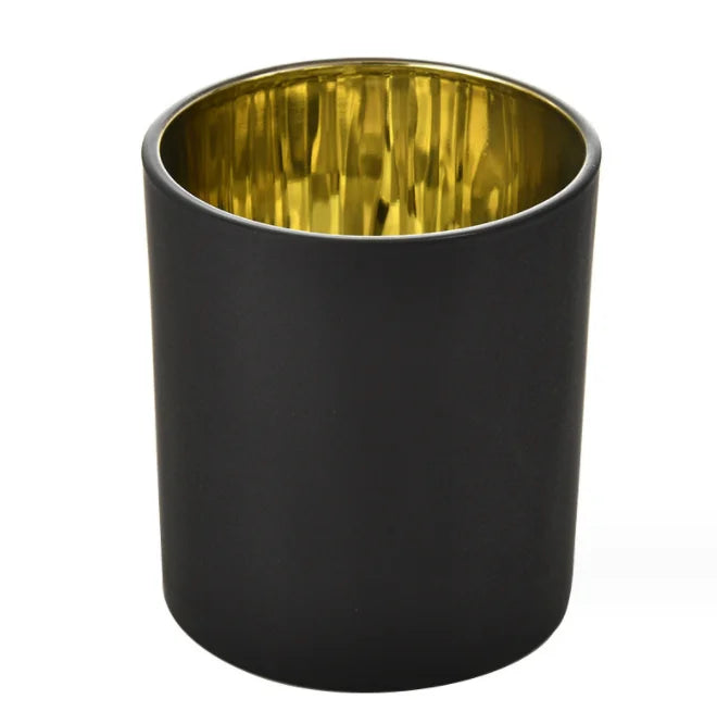 Luxury 10oz Empty Matte Black Gold Glass Candle Stand with Bamboo Wooden Metal Lid Durable for Christmas Home Decor