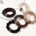 Plush Hair Tie Band with Rhinestone Round Bead Women Girl Ponytail Holder