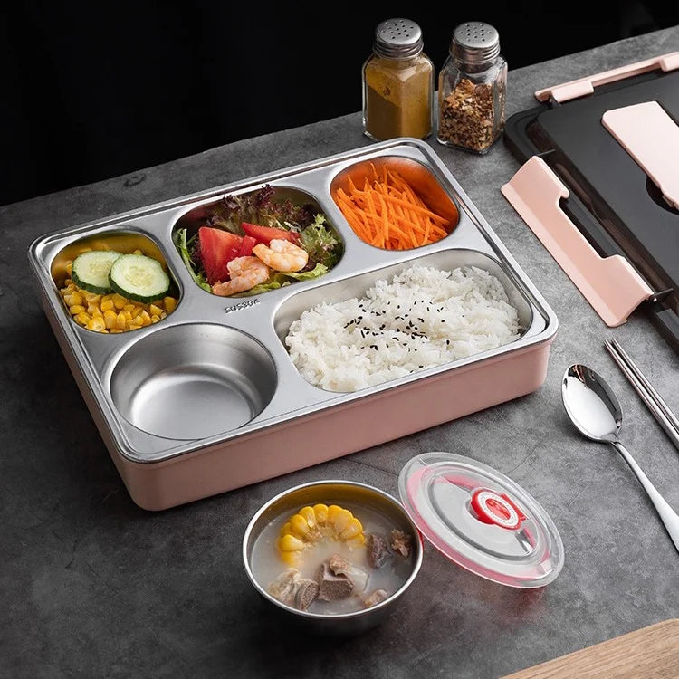 Carton Stainless Steel Black Biodegradable 3 Compartment Big Bento Set Box Lunch With Knife and Fork