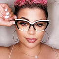 LvCong Fashion Rivet Cat Eye Glasses Frame Women Anti-Blue Light Computer Glasses Retro Optical Eyeglasses Frame