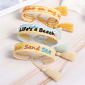 10pcs Sunshine Summer Bracelet Sun Sand Sea Beach Tassel Braided Rope Sunkissed Embroidery Wristband Friendship Jewelry Gifts