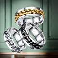 Stylish Stainless Steel Chain Turning Ring Hip Hop Stress Relieving Couple Ring Women's Jewelry Matching Accessories