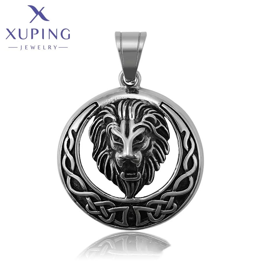 XUPING 34314 Wholesale Black Color Texture Design Lion Stainless Steel Jewelry Animals Shape Series Unisex Elegant Pendant