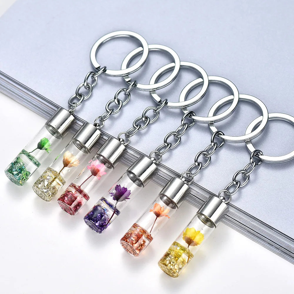 NEW Glass Dried  Preserved Flower Keychain Wholesale