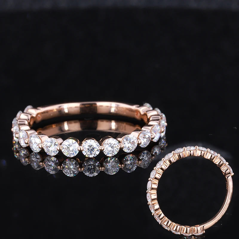 Starsgem 14K Rose Gold Ring with 2mm Round Diamond 3/4 Eternity Wedding Band Engagement Ring