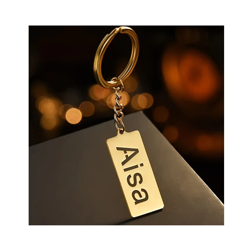 European and American Creative DIY Name Custom Hollowed Out English Letters Military Key Ring Stainless Steel Accessories
