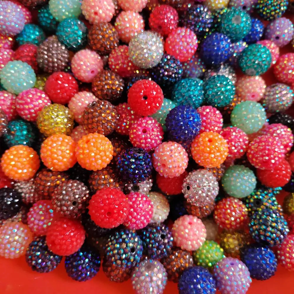 Factory Direct Sales Diy Jewelry Bracelet Necklace Production Chunky Resin Round Rhinestone Mixed Colored Bead