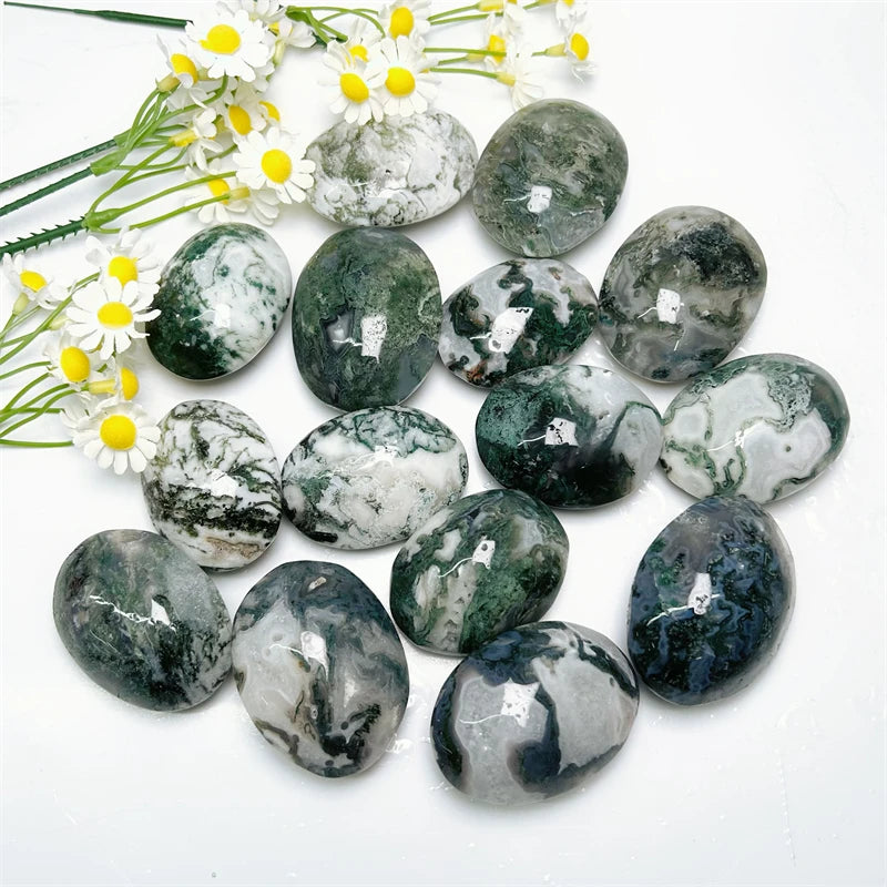 Wholesale Natural Crystal Palm Healing Stones Moss Agate Palms Stone for Fengshui