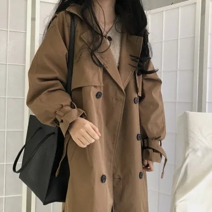 Women Trench Coat Casual Women's Long Outerwear Loose Overcoat Autumn Winter Fashion Double-breasted Windbreaker Long Sleeve